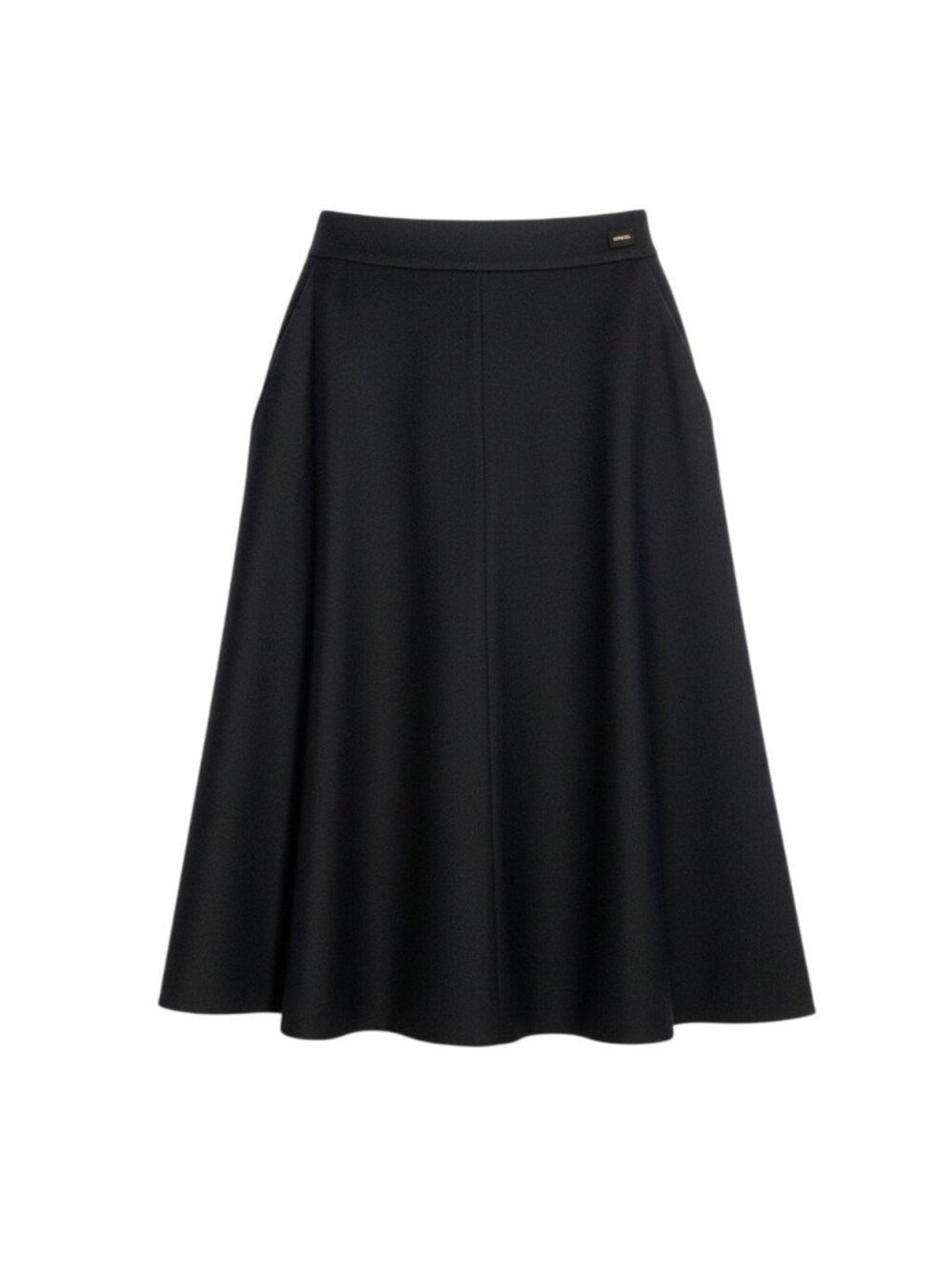 Chanel C 01A Logo Plate Flare Skirt Cashmere Blend Black Wool 36